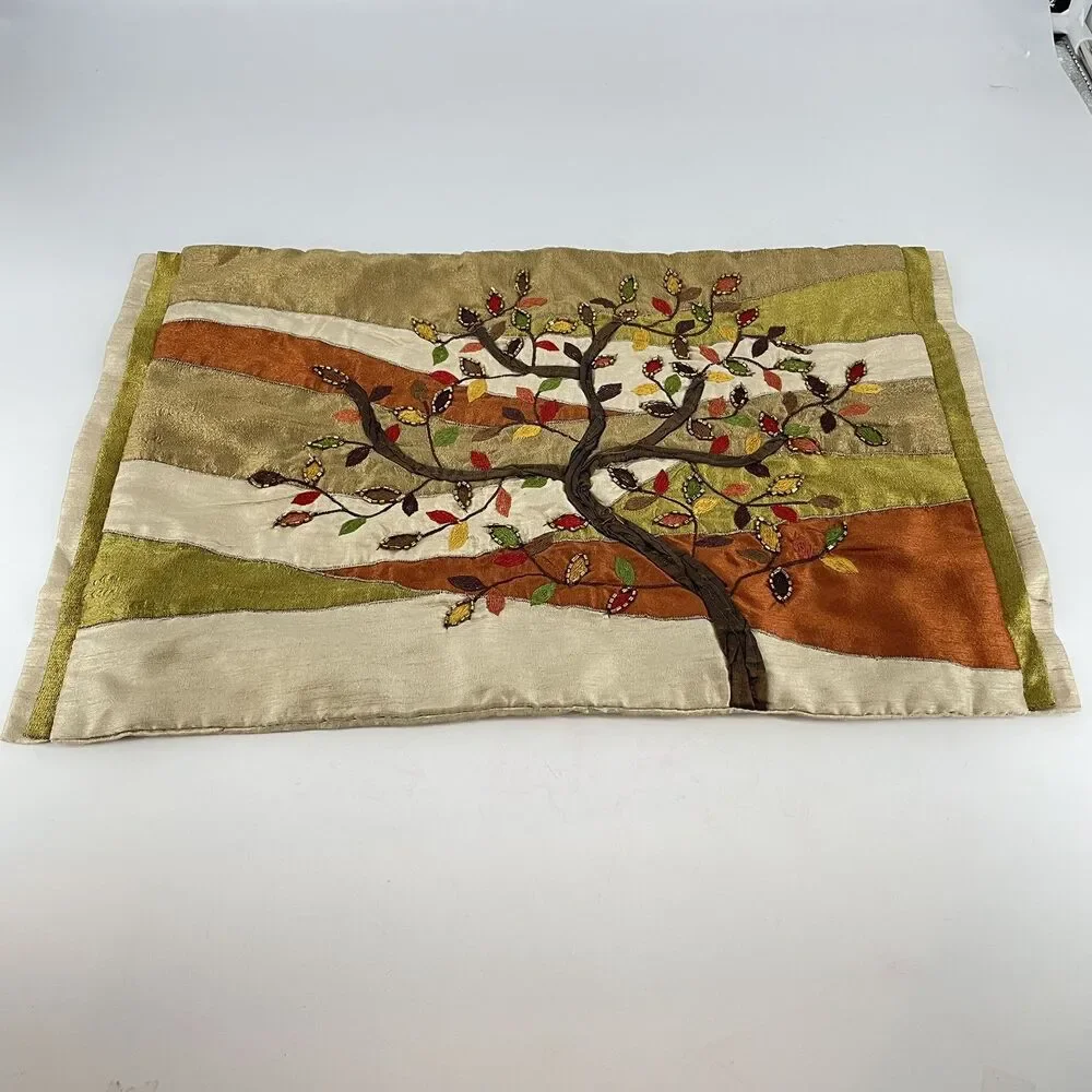 Pier 1 Tree of Life Beaded Embroidered Pillow Cover 19x12 Fall Autumn